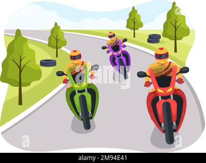 Motorrad Racing Championship auf der Rennstrecke Illustration mit Racer Riding Motor für Landing Page in Flat Cartoon handgezeichneten Vorlagen Stock Vektor