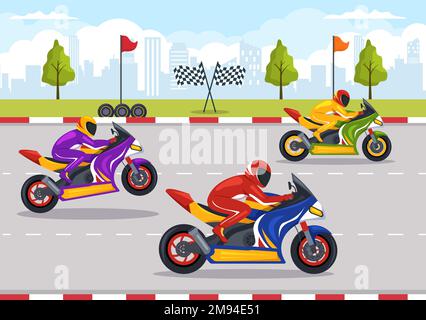 Motorrad Racing Championship auf der Rennstrecke Illustration mit Racer Riding Motor für Landing Page in Flat Cartoon handgezeichneten Vorlagen Stock Vektor