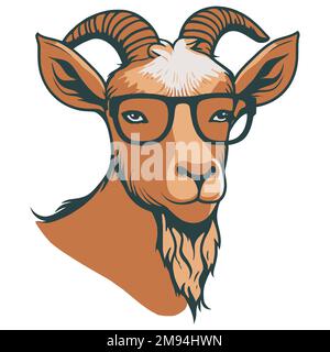 Intelligenter brauner Bock in der Brille. Gebildetes Tier. Abbildung eines flachen Vektors. Stock Vektor