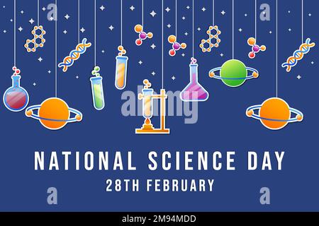 National Science Day 28. februar Hintergrunddarstellung im Papierkunstschnitt Stock Vektor