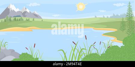 Blick auf den Bergsee Vektor Natur Hintergrund Stock Vektor