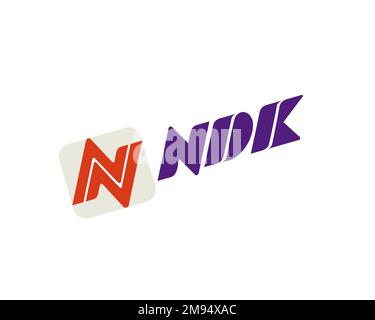 Nihon Dempa Kogyo, Gedrehtes Logo, Weißer Hintergrund Stockfoto