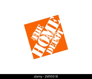 Home Depot, Gedrehtes Logo, Weißer Hintergrund Stockfoto