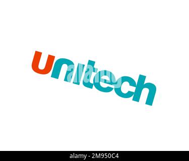 UNITECH Group, gedrehtes Logo, weißer Hintergrund B Stockfoto