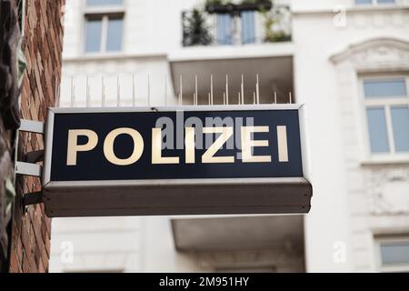 Polizeischild, Reeperbahn (Davidwache), Hamburg, Deutschland Stockfoto