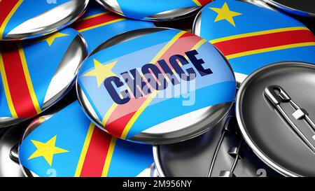 Wahl im Kongo die Demokratische Republik Kongo - die Nationalflagge des Kongo die Demokratische Republik der auf Dutzenden von Pinback-Knöpfen symbolisieren Upcomi Stockfoto