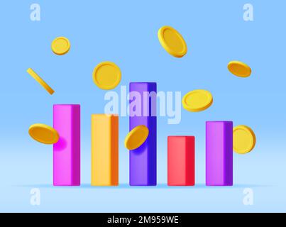 3D-Wachstumsdiagramm und Münzen Stock Vektor