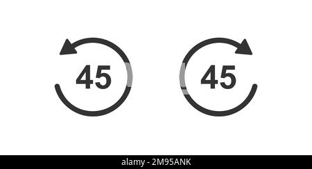 Symbole für 45 Sekunden vor- und Rücklauf. Runde Schaltflächen „Wiederholen“ und „Weiter“ mit isolierten Kreispfeilen auf weißem Hintergrund. Elemente der Audio- oder Video-Player-Wiedergabeschnittstelle. Grafische Vektordarstellung Stock Vektor