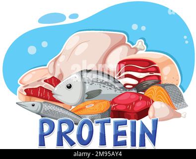 Variety of protein foods illustration Stock Vektor