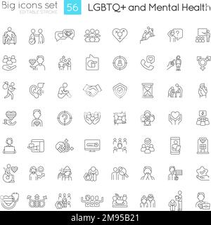 LGBTQ und psychische Gesundheit lineare Symbole gesetzt Stock Vektor