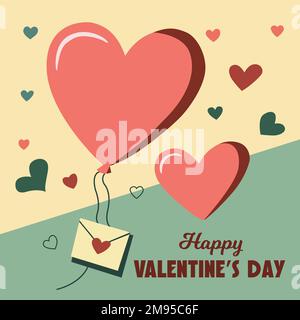 „Happy Valentines Day“-Vektorbanner, Karte, Flyer, Einladung, Poster, Hintergrunddesign. Vektordarstellung im Retro-Stil. Stock Vektor