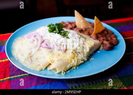 Die Fajita ist eines der traditionellsten und beliebtesten Gerichte der Tex-Mex-Küche. Es besteht aus Fleisch, das auf dem Grill geröstet und in Streifen geschnitten wird Stockfoto