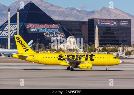 Las Vegas, USA - 9. November 2022: Spirit Airbus A320 Flugzeug am Las Vegas Flughafen (LAS) in den USA. Stockfoto