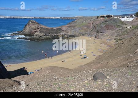 Spanien, Spanien, Kanaren, Kanaren, Kanarische Inseln, Insel, Insel, Lanzarote, Bucht, Strand, Wasser, Wasser, Playas de Papagoya, Papagayo-Straende, Kanaris Stockfoto