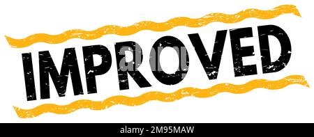 VERBESSERTER Text auf gelb-schwarzem Stempelschild. Stockfoto