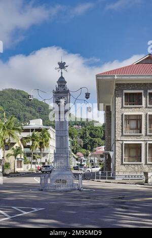 Mahe, Seychellen Victoria Town Seychelles, aufgenommen im Zentrum der Stadt, der Uhrenturm im Zentrum Stockfoto