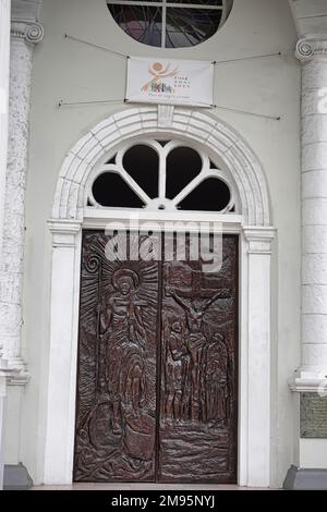 Mahe Seychellen, Tür der makellosen Empfängniskirche in der Stadt Victoria Stockfoto