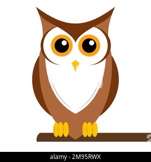 Ein Vektor einer süßen braunen Eule auf einem Zweig isoliert auf weißem Hintergrund Stock Vektor