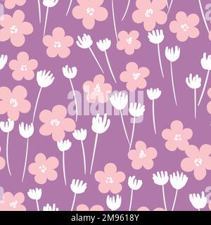 Nahtloses Blumenmuster auf Basis traditioneller Volkskunst-Ornamente. Bunte Blumen auf farbigem Hintergrund. Skandinavischer Stil. Schwedischer nordischer Stil. Vektor Stock Vektor