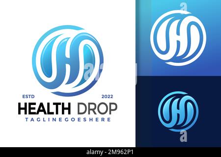 Eine Vektordesignvorlage in einem einfachen, modernen Stil mit einem blau-weißen Logo, das einem Wassertropfen auf weißem und blauem Hintergrund ähnelt Stock Vektor