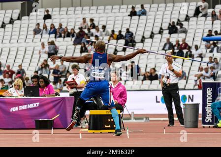 Marcio Miguel Da Costa FERNANDES von Kap Verde im Javelin-Finale der Herren F44 bei der World para Athletic Championships 2017 in London, Großbritannien Stockfoto