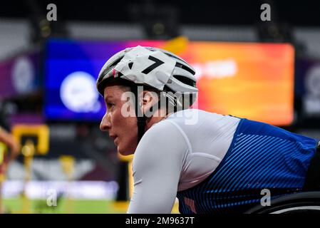 Tatyana McFadden Rollstuhlsportler, die 800m T54 bei den World para Athletics Championships 2017 im Olympiastadion in London, Großbritannien, teilnahm Stockfoto