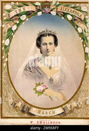 Titelblatt für den Alexandra March von William Smallwood (1831-1897). Prinzessin Alexandra ist in ihrem Brautkostüm abgebildet, was darauf hindeutet, dass der Marsch speziell während ihrer Hochzeit mit dem Prinzen von Wales (später König Edward VII) im Jahr 1863 geschrieben wurde. Stockfoto