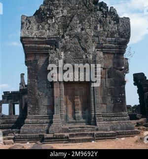 Ruin of the Wat Phou oder VAT Phou, eine Khmer-Tempelanlage in der Provinz Champasak, Südlaos. Die überlebenden Strukturen stammen aus dem 11. Bis 13. Jahrhundert. Stockfoto