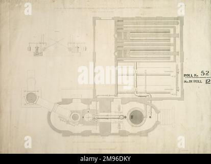 Plan der kornischen Lokomotive und der Kessel, die bei der East London Water Works, Old Ford, errichtet wurden Stockfoto