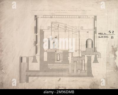 Längsschnitt des Boulton- und Watt-Motors, errichtet am East London Water Works, Old Ford Stockfoto