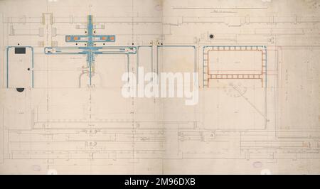 Lokomotivtank, 4 Fuß 9 Zoll Antriebsrad, Plan und Abschnitt 4. Mai 1849 Stockfoto