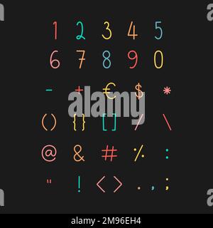 Gestylte Zahlen und Symbolsatz-Vektor Stock Vektor