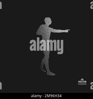 Mann zeigt mit dem Finger. Gepunktete Silhouette der Person. Vektorgrafik. Stock Vektor