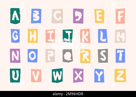 Papiergeschnittener Alphabet-Typografie-Vektorsatz Stock Vektor