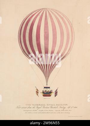 Erster Aufstieg von den Royal Gardens, Vauxhall, London, des Vauxhall Royal Balloon mit mehreren Passagieren. Stockfoto