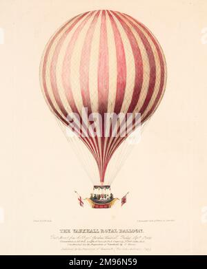 Vauxhall Royal Balloon, erbaut von C Green, mit mehreren Personen, aufsteigend von den Royal Gardens, Vauxhall, London. Stockfoto