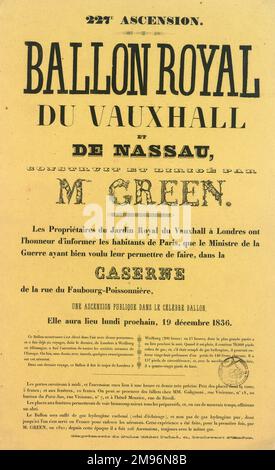 227. Aufstieg von Herrn Charles Green im Ballon Royal Vauxhall Nassau, von den Baracken der Rue du Faubourg-Poissonniere, Paris. Stockfoto