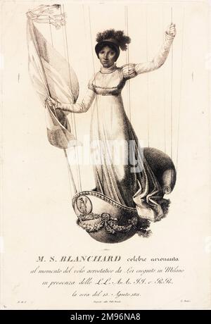 Sophie Blanchard (1778-1819), berühmter französischer Flugzeugführer, bei einem nächtlichen Ballonaufstieg in Mailand, Italien, in Anwesenheit von Napoleon, zu seinem 42. Geburtstag. Stockfoto