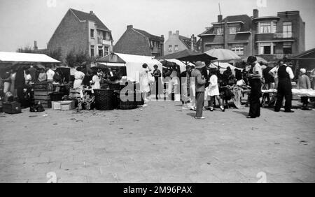 Menschen auf einem Straßenmarkt in Heist-aan-Zee (Heyst sur Mer), Belgien. Stockfoto