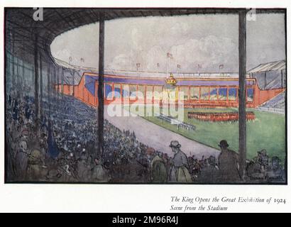 The King (George V) eröffnet die große Ausstellung von 1924, Szene aus dem Stadion - British Empire Exhibition, Wembley. Stockfoto