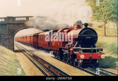 London, Midland & Scottish Railway (LMS), Scotch Express Up Train Passing over the Water Troughs at Brock, Railway Supplement, 1925, S. 62a Stockfoto