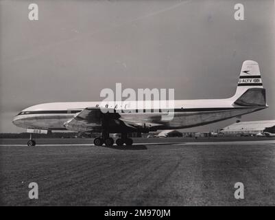 De Havilland DH106 Comet 1, G-ALYV, von BOAC. Dieses Flugzeug zerfiel am 2. Mai 1953 in Indien während eines außergewöhnlich schweren tropischen Gewitters mit dem Verlust aller an Bord. Stockfoto