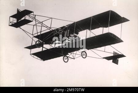 Glenn Curtiss fliegt den Curtiss-Herring Nr. 1, das Flugzeug, mit dem er den Gordon Bennett Cup 1909 in Rheims, Frankreich, gewann. Stockfoto