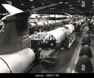 Martin TM-76 Mace-Produktionslinie für Oberflächen-zu-Oberflächen-Raketen im Martin-Werk in Baltimore. Juni 1959. Stockfoto