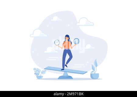 Zeit- und Kostenausgleich, Verhältnis zwischen Arbeit und Leben, langfristige Investitionen oder Einsparungen, Kontrolle oder Entscheidungsfindung, flacher Vektor, moderne Illustrati Stock Vektor