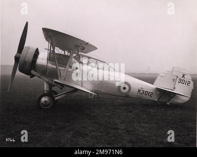 Hawker Hart, K3012, wurde mit einem Bristol Perseus-Radialreifen und einem geschlossenen Cockpit ausgestattet und für Kaltwetterversuche in Kanada verwendet. Stockfoto