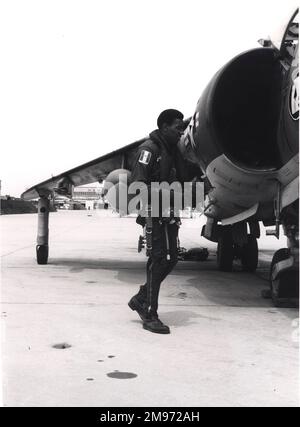 Hawker Siddeley Harrier AV-8A und ihr Pilot. Stockfoto