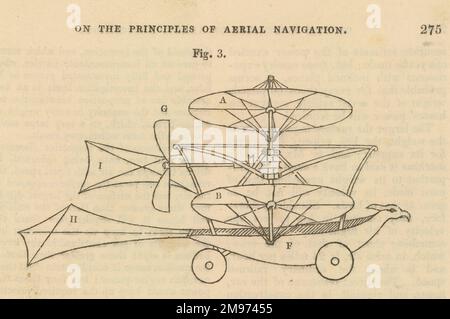 George Cayleys Entwurf für ein Umbauflugzeug. Seitenhöhe. 8. April 1843 Stockfoto