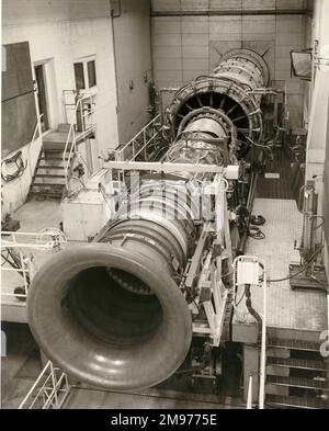 Rolls-Royce/Snecma Olympus 593 Mk602-Motor in einer Testzelle. Ungefähr 1975. Stockfoto