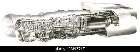 Schnittzeichnung der Motorinstallation Rolls-Royce/Snecma Olympus 593 auf Concorde. Stockfoto